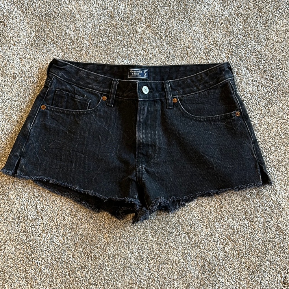Abercrombie low rise black denim shorts